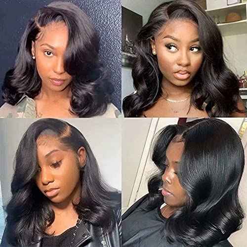 Body Wave Short Bob Human Hair Wig 13x6 HD Transparent Lace Front Human Hair Wig Brazilian Hair Natural Color 150% Density Short Wigs Ocean Wave Pre Plucked With Baby Hair For Women 8Inch