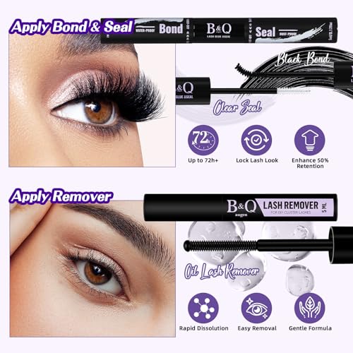 B&Qaugen Lash Extension Kit 3D Thick Lash Clusters Kit 280pcs Eyelash Extension Kit 10-18mm 70D+90D D Curl DIY Lash Extension Kit with Lash Bond and Seal, Lash Remover (KIT-70D+90D-MIX10-18mm), Black