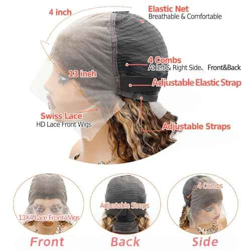 Highlight Ombre 13x4 HD Deep Wave Lace Front Wigs Human Hair 180% Density Honey Blonde Wig Human Hair Pre Plucked 4/27 Lace Frontal Wigs 24 Inch