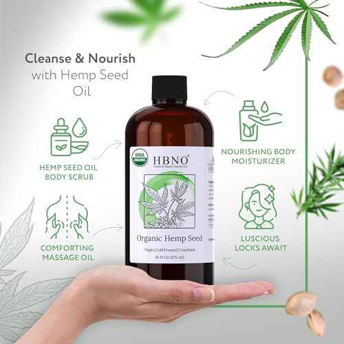 HBNO Organic Hemp Seed Oil -16 OZ (475ml) Value Size - Natural Hemp Oil, Cold Pressed - Perfect Carrier for Massage, Aromatherapy, Diy, Soap Making, Face, Body, Lips, Hair, Nails