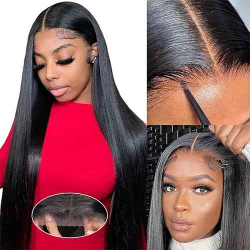 Straight Gluless Lace Wigs Human Hair Pre Bleached Invisible Knots 30 Inch 6x4 HD Lace Front Wigs Human Hair Glueless Wigs Human Hair for Women Pre Plucked 180% Density