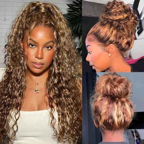 Hidden Strap Deep Wave 360 Lace Front Wigs Human Hair 22 Inch Ombre Honey Blonde HD Full Lace Frontal Wigs Human Hair for Women with Drawstring 360 Glueless Wigs Pre Plucked Highlighted Wig