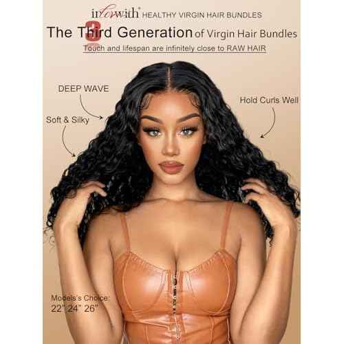 inlovwith Deep Wave Bundles Human Hair, Selected Healthy Curly Human Hair Bundles 100% Unprocessed Brazilian Virgin Hair Wet and Wavy (3 Bundles, 18 20 22 Inches)
