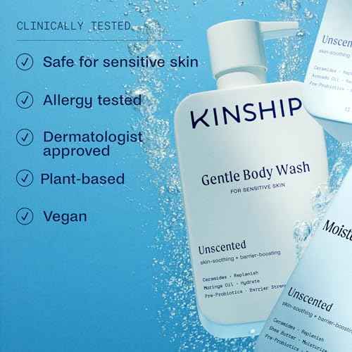 Kinship Gentle Moisturizing Body Wash for Sensitive Skin | Eczema Relief & Hydration for Dry Skin | Fragrance-Free, Unscented Body Soap, 13 oz