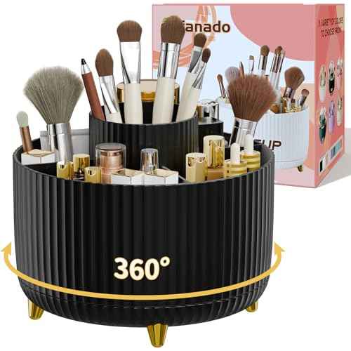 360¡Æ Rotate Makeup Brush Holder Organizer, Makeup Organizers Countertop, Makeup organization and Skincare Storage with Gift Box Packing for Vanity, Desktop, Bathroom (Black)