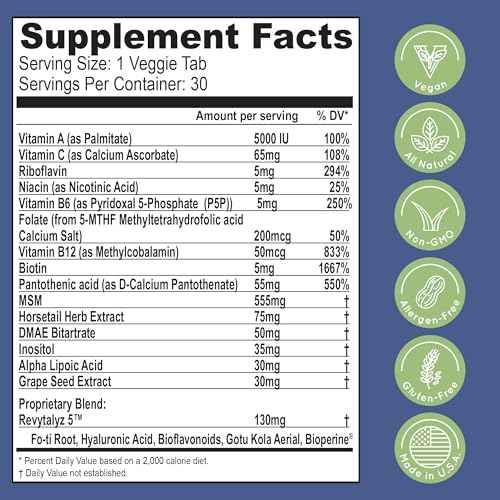 Essential Source Biotin (Biotina Vitaminas) - Hair Skin Nails Vitamins for Women & Men - 5000 mcg - Hair Growth Support Supplements - 90 Tablets - with Revytalyz 5, Vitamin A, C, B12 - Made in USA