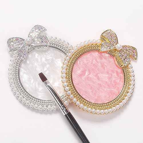Resin Nail Art Palette, Nail Art Painting Mixed Color Palette, Bow Decorated with Rhinestones and Pearls Nail Art Display Board (Golden)