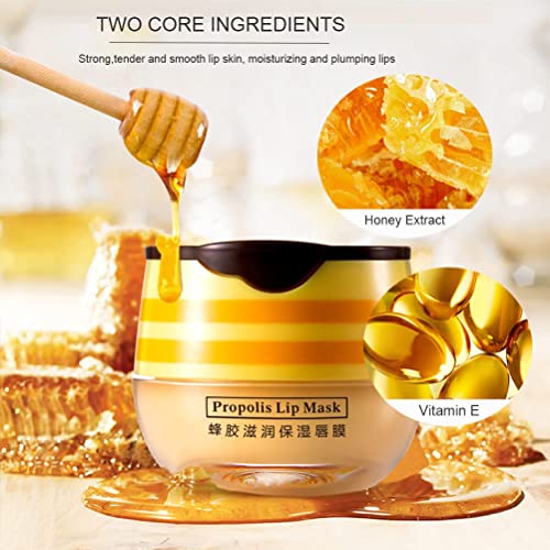 4PCS Bee Lip Balm Honey Pot - Honey & Strawberry Mask With Brush, Moisturizing & Hydrating, Prevents Dry and Cracked Lips, Reduces Lines - Lip Care Product