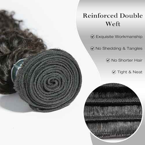 ASHINE Human Hair Bundle Deep Curly Water Wave, Unprocessed Cambodian Raw Hair 26 Inch, Flip Over Quick Weave Wet and Wave Bundles for Women Natural Black