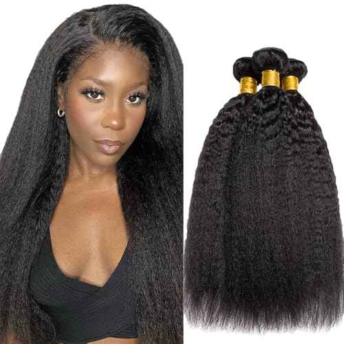 28 28 28 Inch Kinky Straight Human Hair Bundles Unprocessed Brazilian Virgin Hair Natural Black Color Yaki Straight Bundles