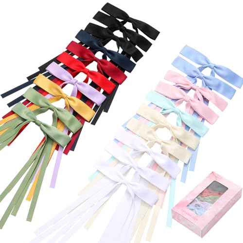 20Pcs Hair Bows for Women Girls,Satin Ribbon Hair Bows with Long Tail, Bowknot Tassel Claw Hair Clip for Women, Hair Barrettes with Bow Accessories (20 Color mixing)