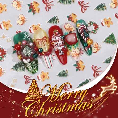 6 Sheets Christmas Nail Art Stickers, 3D Self-Adhesive Snowflake Elk Gingerbread Men Snowman Xmas Tree Design, DIY Christmas Nail Decals for Women, Winter Holiday Nail Decorations