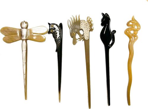 Marycrafts Set 5 Buffalo Horn Hair Sticks Hair Fork Hair Accessories for Women