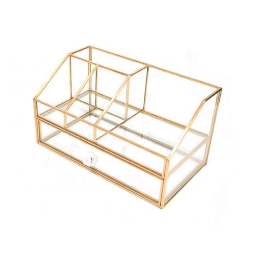 L-Lei Cosmetics Storage,Clear Glass Makeup Brush Holder, Cosmetic Storage for Holding Brushes Nail Polish Lipstick, Dresser Desktop Decorative
