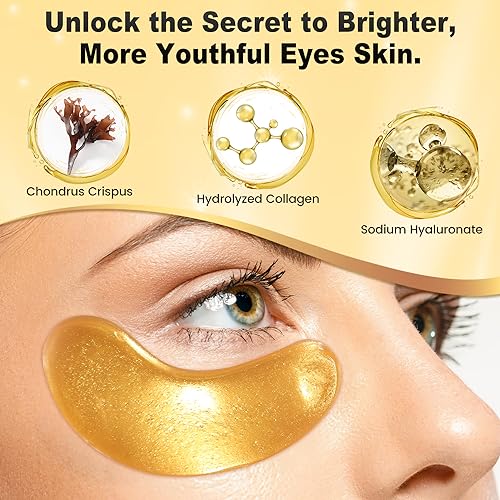 Under Eye Patches (12 Pairs) - 24K Gold Eye Masks Treatment for Eye Bags, Puffy Eyes & Dark Circles - Nourishing Skin Care Product - Birthday Gifts for Women - Vegan & USA Tested