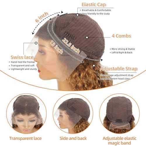 20 Inch Honey Blonde Deep Wave HD Lace Front Wigs Human Hair 180 Density 13x6 Full Lace Frontal Wigs Human Hair Pre Plucked Glueless Water Wave Ombre 4/27 Highlight Wigs for Women