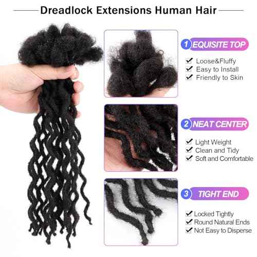 Curly Wave Loc Extensions Human Hair 0.4cm&0.6cm width 6-18 inch 10,30 strands 100% human hair locs extensions for men women Handmade Permanent Dread Extensions0.6cm 16inch 30strands