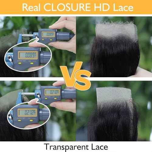5x5 HD Lace Closure Brazilian Virgin Human Hair Straight 20 Inch Natural Black Single Knot Invisible Pre-Plucked Ultra-Thin Lace Part Closure for Black Women