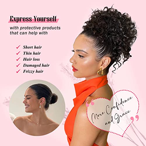 Adancyler Messy Bun Hair Piece for Women Curly Lightweight Fluffy Hair Bun Large Curly hair Drawstring Ponytail Extensions Short Synthetic Hairpieces Pony Tails Hair Extensions(Black)