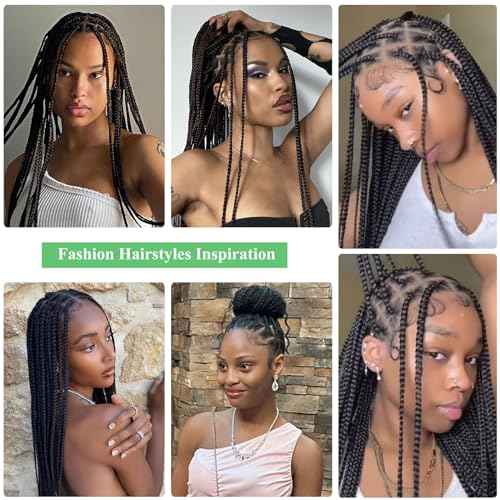 Youthfee 360¡Æ HD Full Lace Knotless Braided Wigs for Women Box Braided Wigs with Baby Hair Premium Synthetic Natural Looking Braid Lace Front Wigs Black 36 Inch