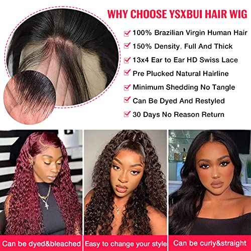 Deep Wave Lace Front Wigs Human Hair Pre Plucked 180 Density 13x4 Curly HD Lace Front Wig Human Hair with Natural Hairline Wet and Wavy Glueless Lace Front Wigs for Women (20 Inch)