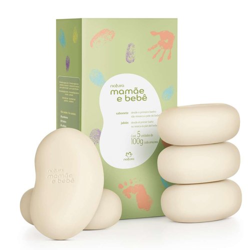 Natura Mom & Baby Collection Vegetable Soap Bar 5 x 100g - Mamae e Bebe - Sabonete em Barra Vegetal 5 x 100 Gr -