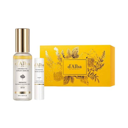 d'alba Piedmont White Truffle Vegan Gift Set, First Aromatic Spray Serum and Nourishing Lip Balm 35g – Deep Hydration & Antioxidant Care, Vegan Facial Mist & Lip Treatment Duo, Hypoallergenic