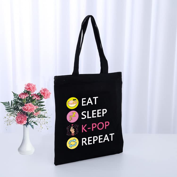 CMNIM K-POP Makeup Bag Eat Sleep K-POP Repeat Travel Pouch K-pop Merchandise Gift for Women Girl (Eat Sleep K-POP Repeat Black TB)