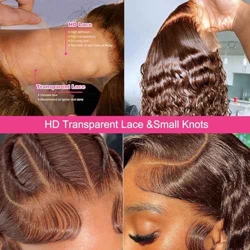 SQU&CIR Chocolate Brown Deep Wave Lace Front Wigs Human Hair 180% Density Glueless Brown Curly Wig 13X4 HD Lace for Women Colored Human Hair Wig Pre Plucked With Baby Hair 26 Inch