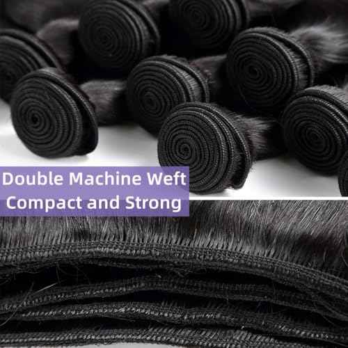 Kinky Straight Bundles Human Hair(16 18 20 Inch) Salon Quality 12A 100% Unprocessed Brazilian Virgin Silky Yaki Straight Human Hair Bundles Hair Weft for Black Women Natural Color
