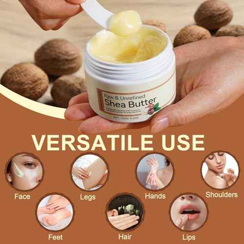 Raw & Unrefined Shea Butter for Body, Face & Hair, Pure Shea Butter with vitamins A, E & F, Long-Lasting Hydration for Dry Skin, Hair Care, DIY Lip Balm, Natural Moisturizer