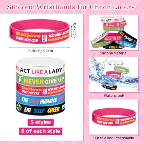 121 Pcs Cheerleader Gifts Kit 30 Zipper Portable Cheer Makeup Bag 30 Keychain Wristband Mirror 1 Bag Waterproof Cheer Stickers for Women Girls Cheerleader Teammates