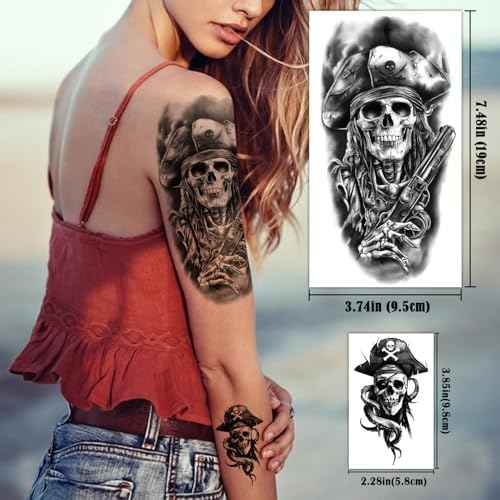 77 Sheets Pirate Temporary Tattoos Adult Men Kids Captain Pirate Ships Flag Sailor Anchor Sailboat Skull Fake Tattoos, Pirates Stickers for Costume Dress Up Makeup Party Accessories