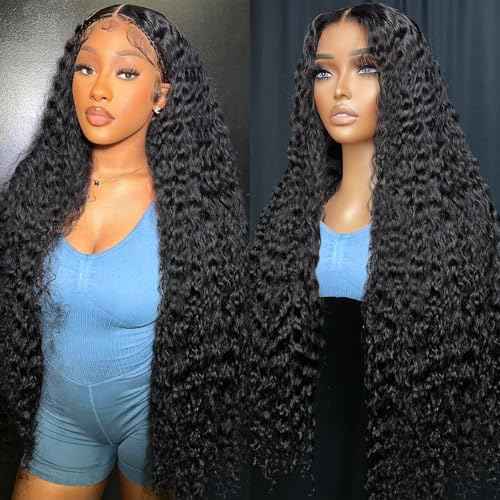 30 Inch Water Wave Lace Front Wigs Human Hair 13x6 HD Lace Frontal Wigs Pre Plucked Glueless Brazilian Curly Human Hair Wig 200 Density Glueless Frontal Wigs for Women