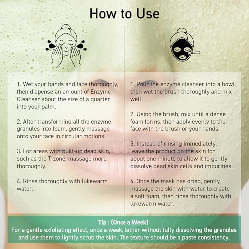 Green Clay Enzyme Cleanser, Whitehead Remover Powder Cleanser, Deep Pore Cleansing with PHA, Gentle Exfoliating Face Wash, Facial Scrub for Blemish-Prone Skin, Korean Skin Care