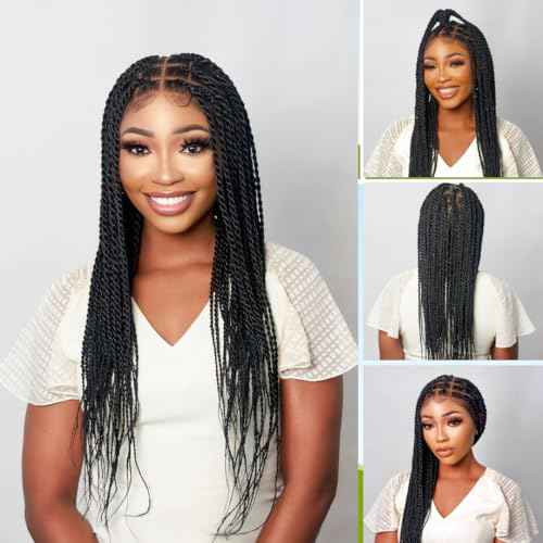 Wow Braids 18" Full 360 HD Transparent Lace Front Medium Knotless Twist Wig with Baby Hair - Synthetic hand-made box braids wig for black women