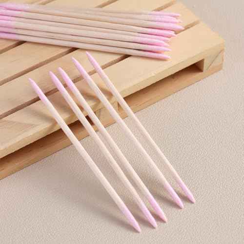 200pcs Pointed Tip Cotton Swabs, Pink Double-head Precision Microblading Cotton Swabs with Wooden Sticks Nail Polish Remover Pen Touch Up Disposable Makeup Applicators Beauty Tools