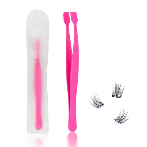 Lash Cluster Tweezers for DIY Individual Eyelash Clusters Tools with Case, Applicator for Mistake-Proof Artificial Lash Placement–Ergonomically Designed Handle Easy for beginner Blunt Design Safe Use