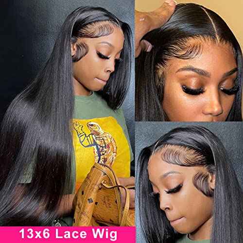 26 Inch Straight 13x6 HD Lace Front Wigs Human Hair 180% Density for Women Glueless 13x6 Lace Frontal Wig Pre Plucked Human Hair Natural Black