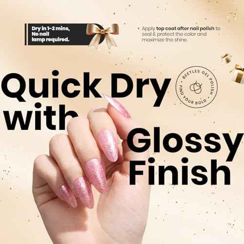 Beetles Pink Nail Polish - 15ML Quick Dry Nail Polish Romantic Reverie Pink Rose Pearl Nail Lacquer Shimmer Fingernail Polish Art Effect for Nail Salon-Quality