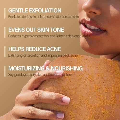 Turmeric Body Scrub Vitamin C Exfoliating Body Scrub With Collagen And Coconut Oil Body Exfoliator Dead Skin Remover Smooth And Hydrated Natural Scrub For Butt Bikini Area With Loofah