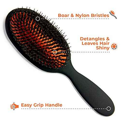 SRILabs Polish Bristle Brush ? Anti-Breakage Boar & Nylon Bristles for Increased Shine, Rejuvenates Damaged Hair, Copper Ceramic Barrel, Encourages Hair Growth, Easy Grip & Ultralight (Travel)