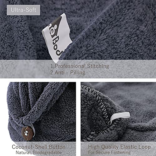 myHomeBody Hair Towel Wrap | Luxury Rapid-Dry Hair-Drying Turban | Ultra Soft and Quick Drying Absorbent Charcoal Fiber, with Coconut Shell Button – Midnight Blue