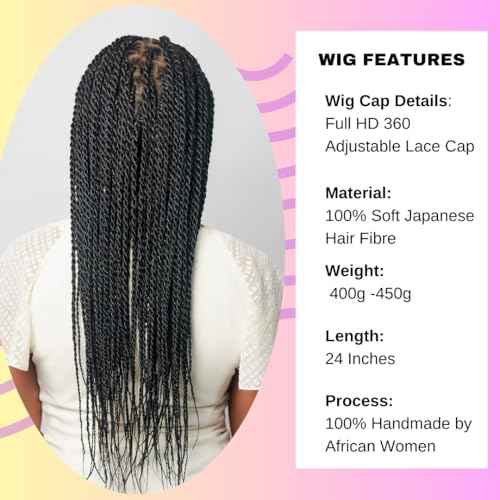Wow Braids 18" Full 360 HD Transparent Lace Front Medium Knotless Twist Wig with Baby Hair - Synthetic hand-made box braids wig for black women