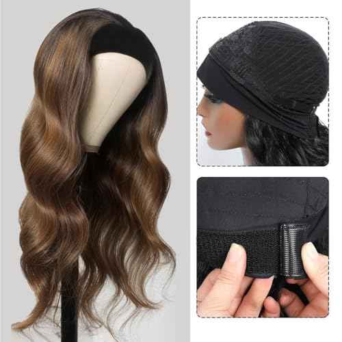 Body Wave Headband Wig Human Hair Highlight Ombre 22 Inch Glueless None Lace Front Wigs Brazilian Virgin Hair #4/27 Honey Blonde Headband Wigs for Black Women 150% Density
