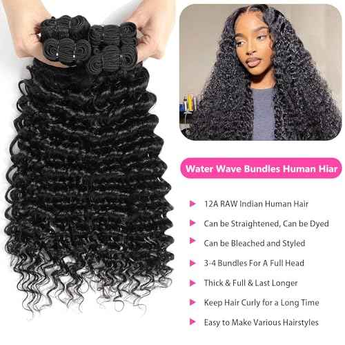 Water Wave Bundles Human Hair Soft Brazilian Virgin Human Hair 100% Unprocessed Wet and Wavy Curly Bundles Natural Black Color Can Be Dyed Total 300g 18 20 22 Inch