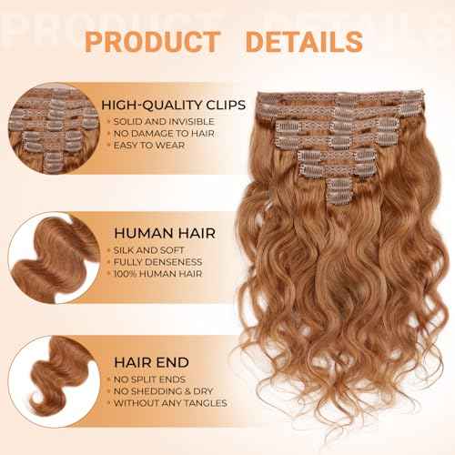 Clip in Hair Extensions Real Human Hair 120 Gram Body Wave Brown Clip in 100% Brazilian Remy Human Hair Extensions 8 Pcs Per Set With 18 Clips 24 Inch