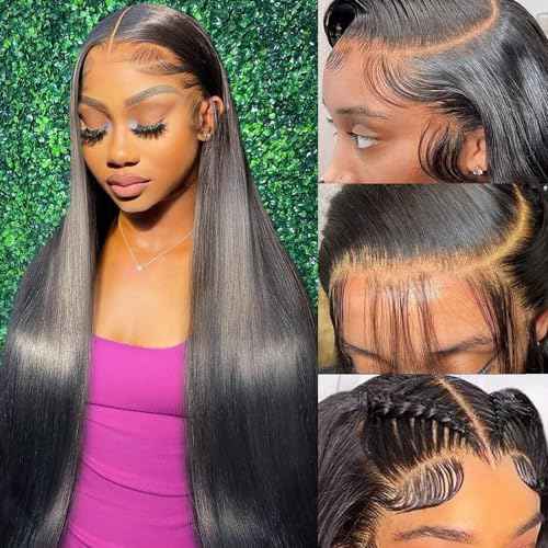 30 Inch Straight Lace Front Wigs Human Hair 180% Density Glueless Lace Frontal Wigs Straight Pre Plucked Human Hair Wigs for Women HD Transparent 13x4 Lace Front Wigs