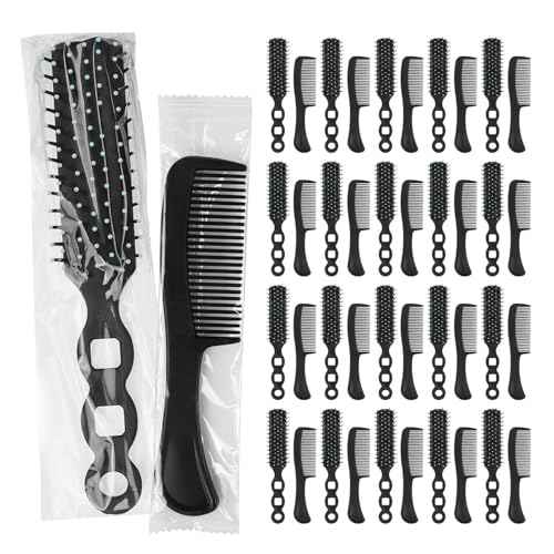200 Pcs Hair Brush and Comb Set in Bulk for Homeless Individually Wrapped, Bulk Comb Brush Hairbrush for Women Kids Hotel Homeless Charity (Black)