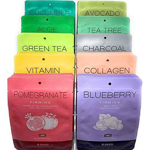 U-NEED 100 Combo Pack Korean Face Sheet Mask, 10 Types x 10 pcs, Tencel Facial Mask Sheet, Moisturizing, Made in Korea